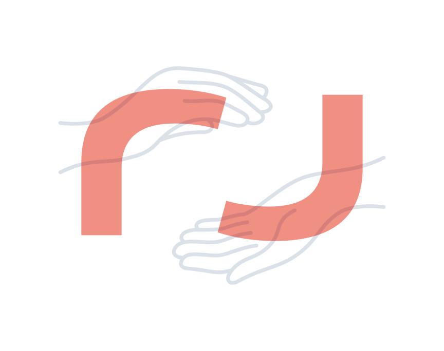 手と手が織りなす、AirJapanロゴの「r」と「j」を表現した写真です。