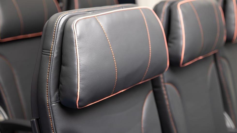 Photograph showing seat's headrest. The seat is made of the lightweight, durable Ultraleather. 